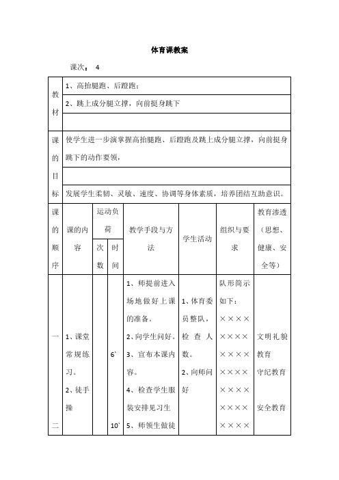 小学体育与健康六年级上《高抬腿跑、后蹬跑》表格式教案