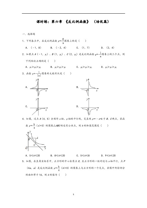 北师大版九年级数学上册课时练：第六章 《反比例函数》 (培优篇)