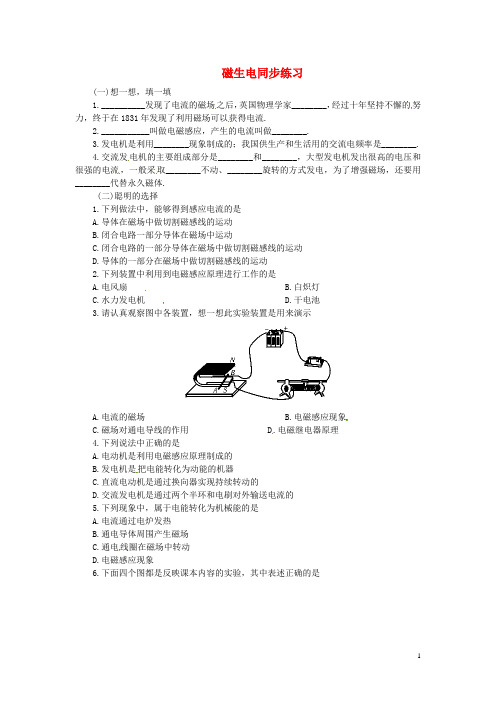 八年级物理下册 第九章 电与磁《磁生电》同步练习 新人教版