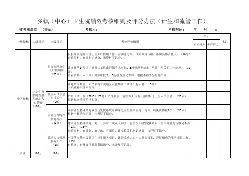 乡镇(中心)卫生院绩效考核细则及评分办法(计生和流管工作)