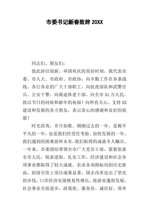市委书记新春致辞20xx