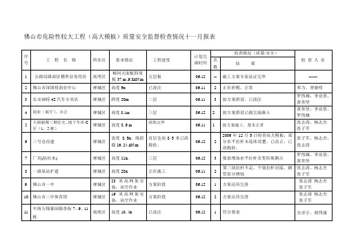 佛山市危险性较大工程(高大模板)质量安全监督检查情况十一月报表