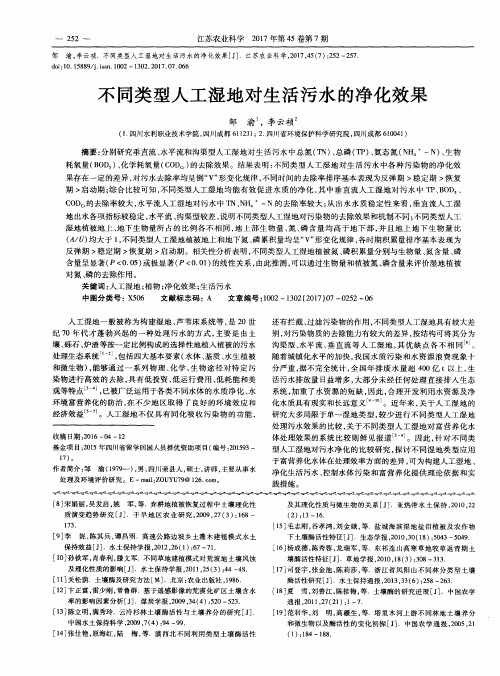 不同类型人工湿地对生活污水的净化效果