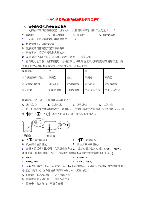 中考化学常见的酸和碱培优特训卷及解析
