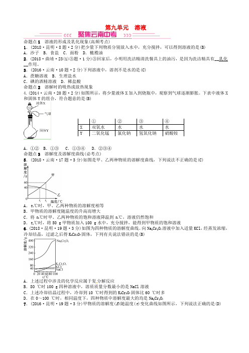 云南专版2019年中考化学总复习教材考点梳理第九单元溶液习题
