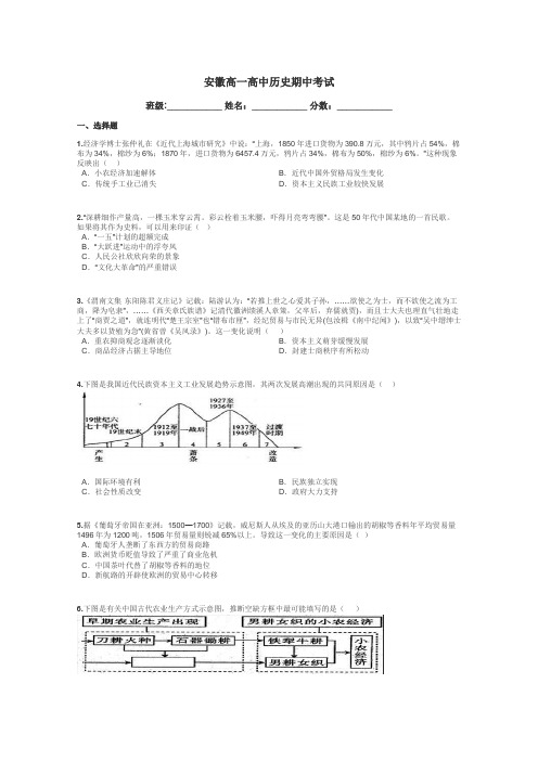 安徽高一高中历史期中考试带答案解析
