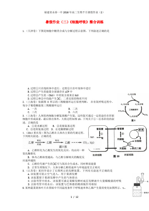 福建省永春一中高二生物7月暑假作业(2)