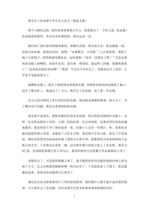 我学会了洗衣服小学生作文范文(精选3篇)(最新)
