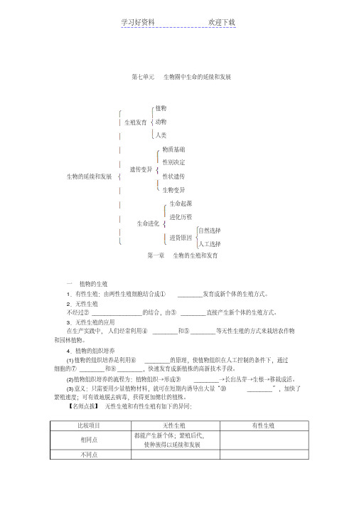 中考生物复习教材知识巩固第七单元生物圈中生命的延续和发展(含解析)(最新编写)