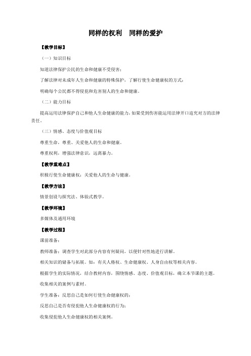 第2课时 同样的权利 同样的爱护教案 精品