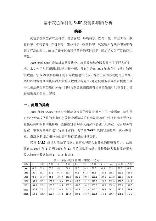 基于灰色预测的SARS疫情影响的分析 - 模式识别数学建模论文