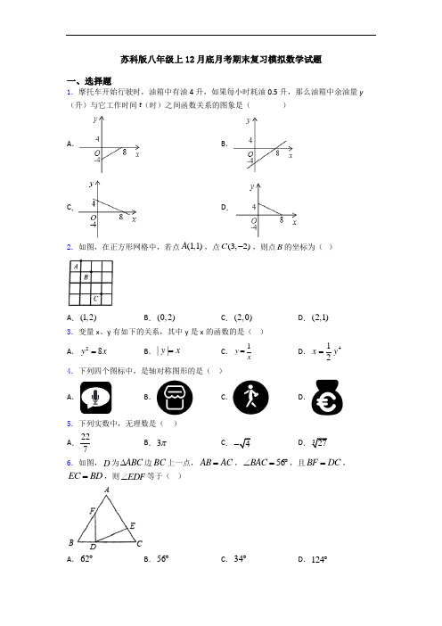苏科版八年级上12月底月考期末复习模拟数学试题