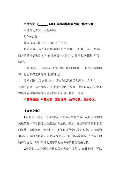 中考作文《 ...... 飞翔》审题写作指导及满分作文5篇