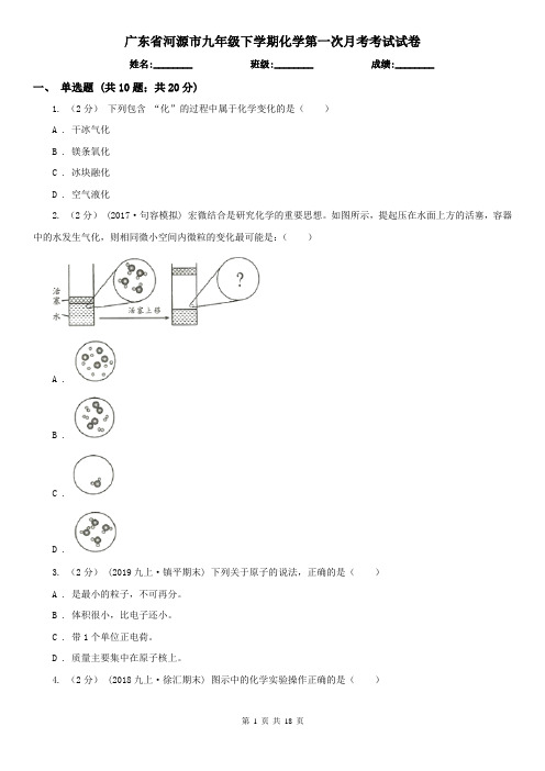 广东省河源市九年级下学期化学第一次月考考试试卷