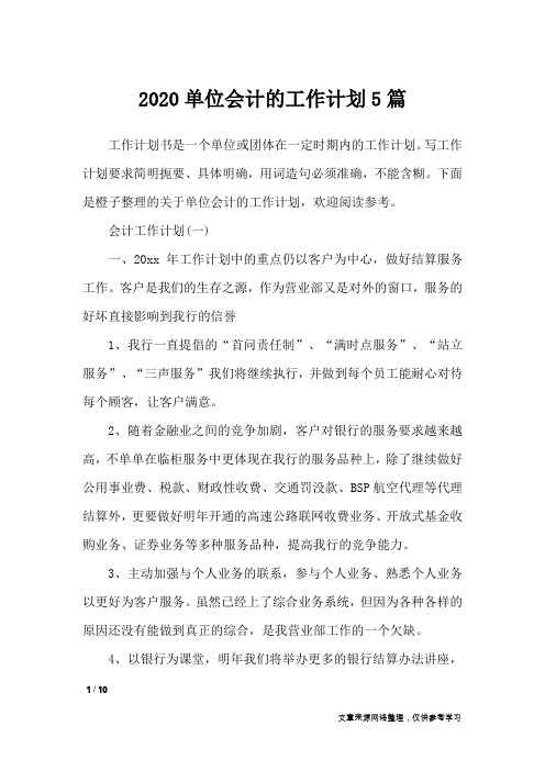 2020单位会计的工作计划5篇_工作计划