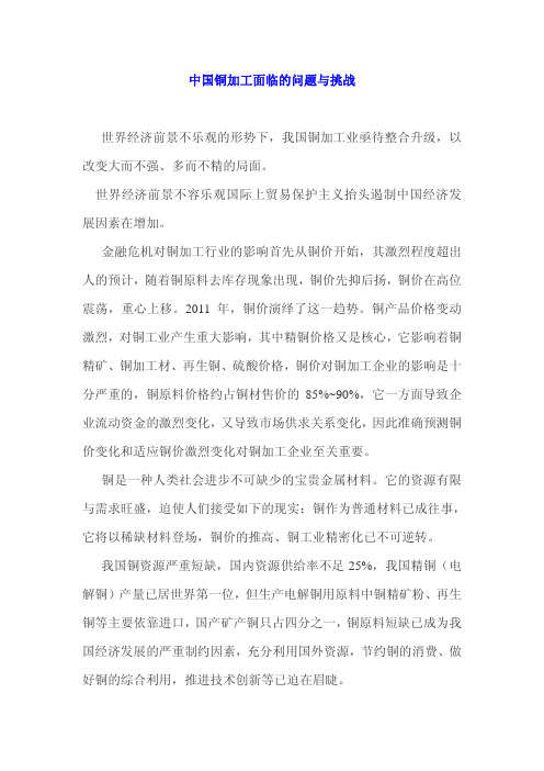 中国铜加工面临的问题与挑战