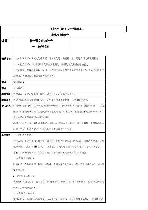 政治：1.1.1《体味文化》教案(新人教版必修3).doc