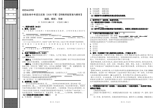 全国各地中考语文试卷(2020宁夏)【附教师版答案与解析】