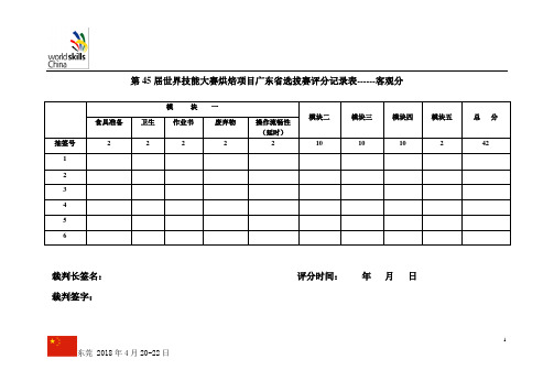 第45届世界技能大赛烘焙项目广东省选拔赛评分记录表------客...
