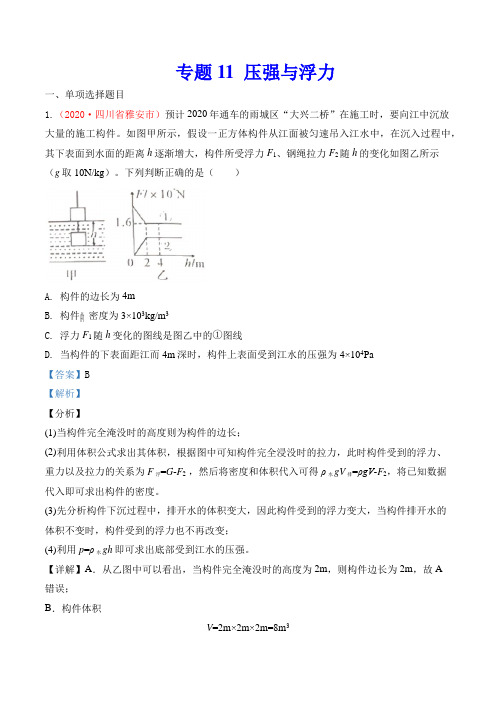 中考物理专题11  压强与浮力(解析版)