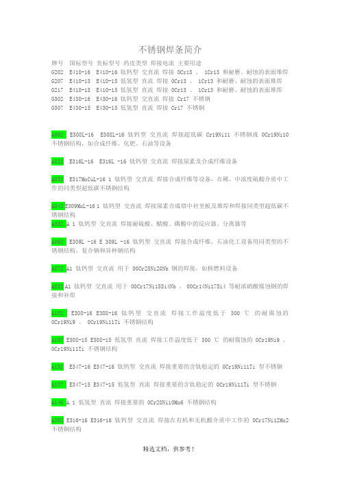 不锈钢焊条的各种牌号及选用