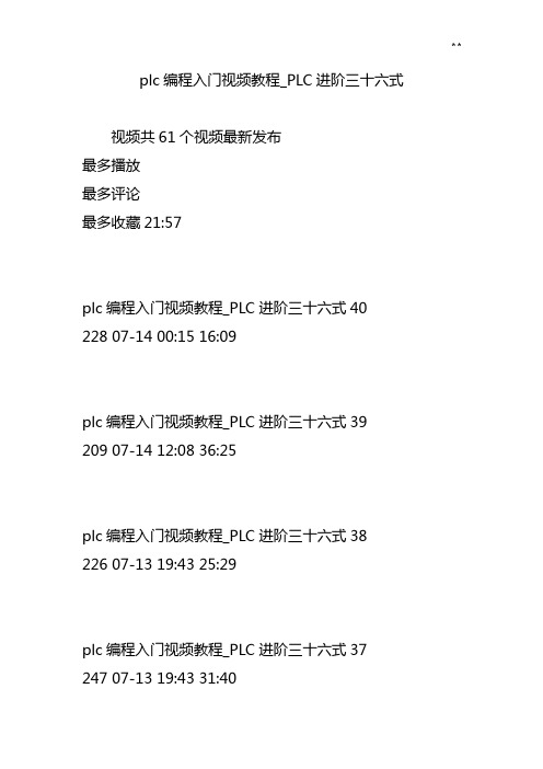 plc编程基础学习视频教学教程PLC进阶三十六式
