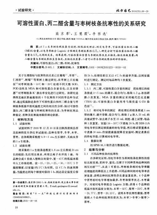 可溶性蛋白、丙二醛含量与枣树枝条抗寒性的关系研究