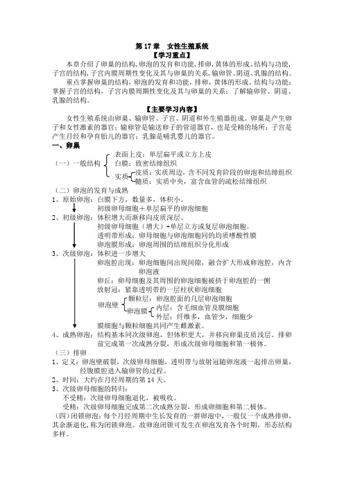 组织学与胚胎学各章知识点之第17章女性生殖系统