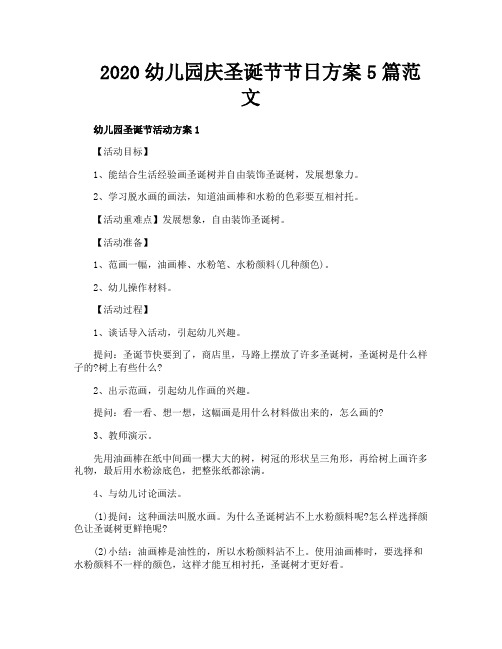 2020幼儿园庆圣诞节节日方案5篇范文