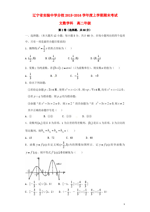 辽宁省实验中学分校高二数学上学期期末考试试题文