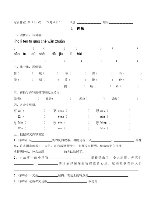 s版五年级下册语文1神鸟练习