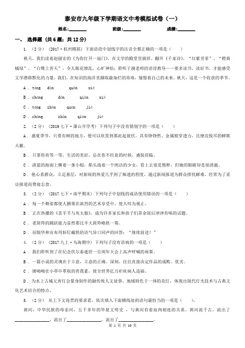 泰安市九年级下学期语文中考模拟试卷(一)