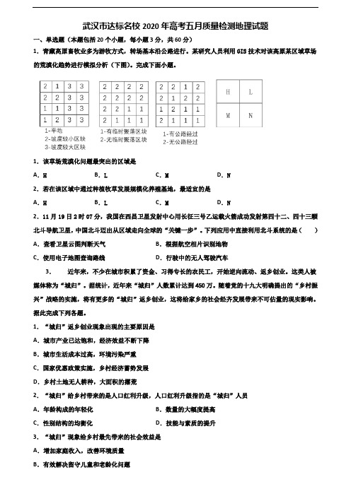 武汉市达标名校2020年高考五月质量检测地理试题含解析