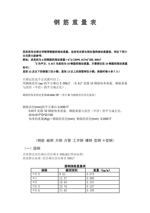 钢筋最简单计算方法和理论重量表