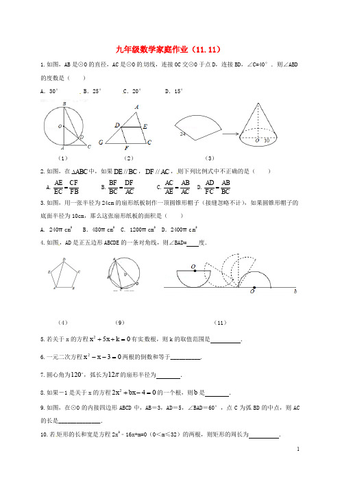 江苏省靖江市新港城初级中学九年级数学家庭作业(11.11)(无答案) 苏科版