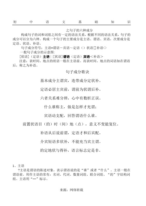 语文基础知识句子的六种成分