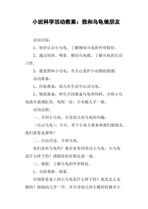 小班科学活动教案——我和乌龟做朋友