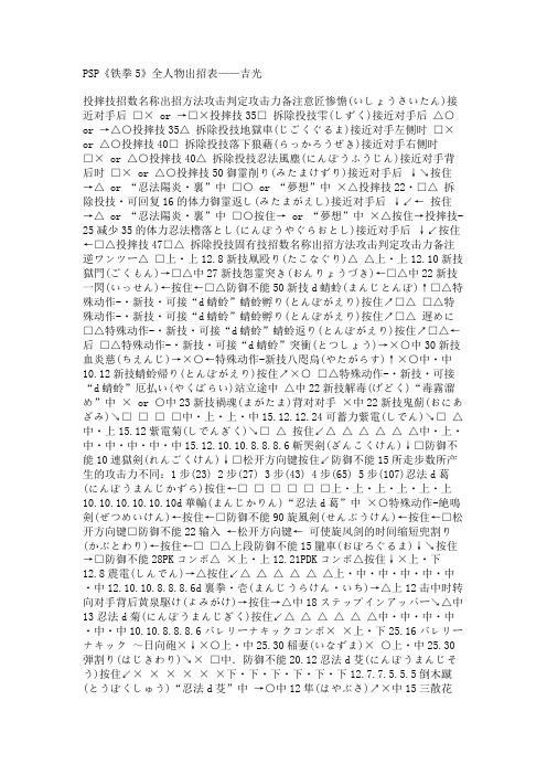 PSP《铁拳5》全人物出招表——吉光