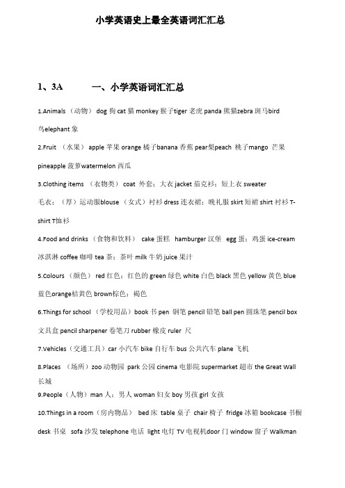 史上最全小学英语单词汇总