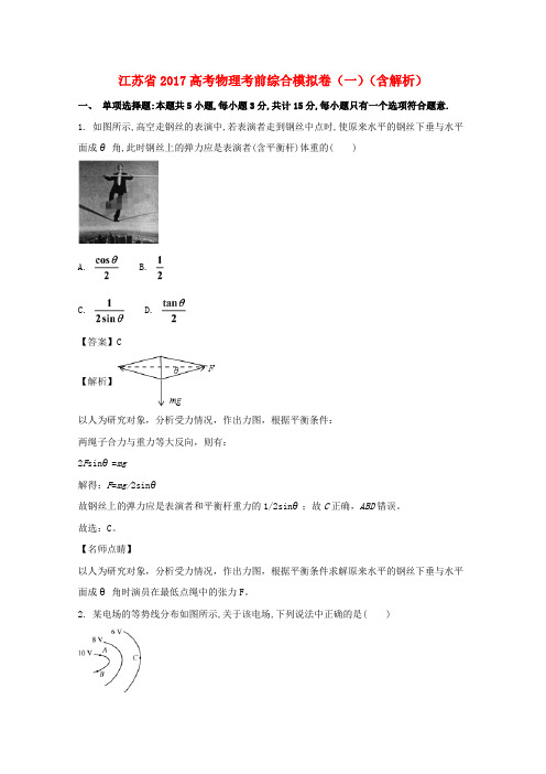江苏省2017高考物理考前综合模拟卷(一)(含解析)