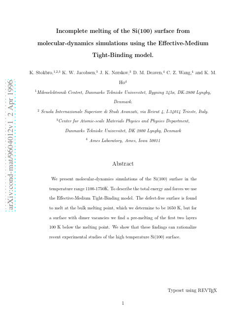 Incomplete melting of the Si(100) surface from molecular-dynamics simulations using the Eff