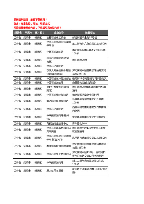 新版辽宁省抚顺市新抚区加油站服务企业公司商家户名录单联系方式地址大全20家
