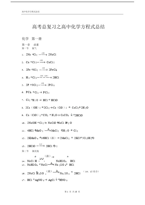 高中化学方程式大全(绝对全)