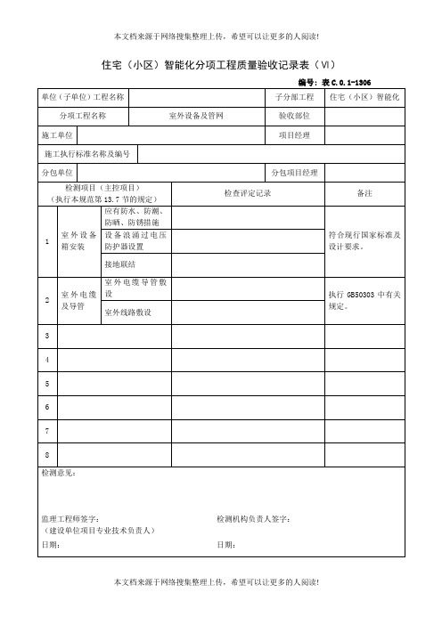 住宅(小区)智能化分项工程质量验收记录表