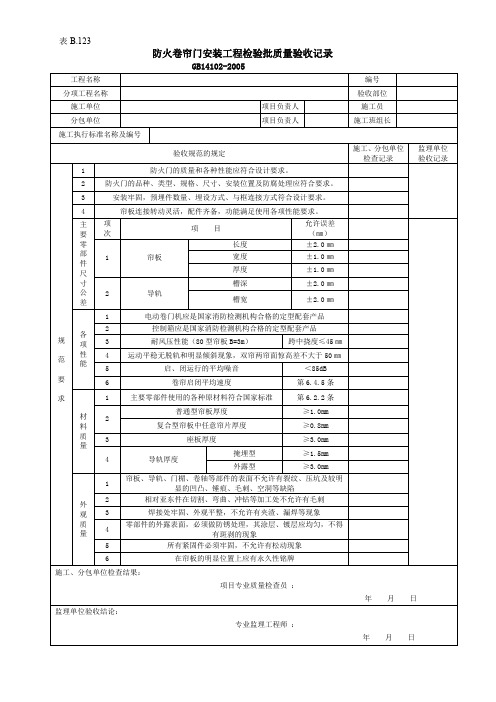 防火卷帘门安装工程检验批质量验收记录