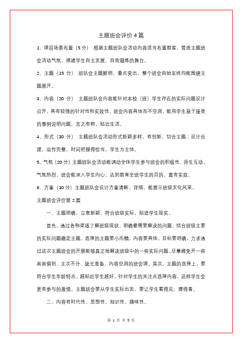 主题班会评价4篇