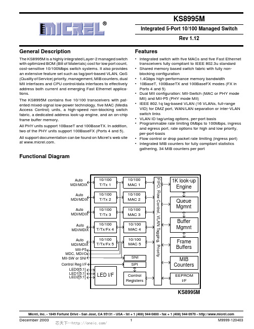 KSZ8995M,KSZ8995M,KS8995M,KS8995MI, 规格书,Datasheet 资料