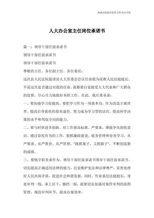 人大办公室主任岗位承诺书