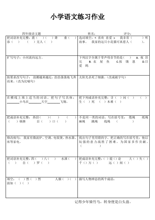 小学四年级语文提优训练II (7)