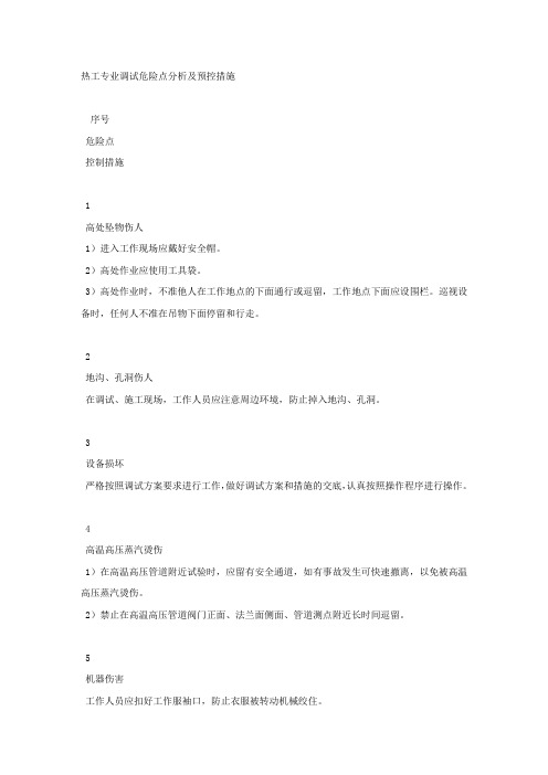 热工专业调试危险点分析及预控措施.docx